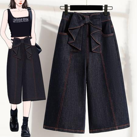 夏新款薄款大码宽松阔分七分牛仔...