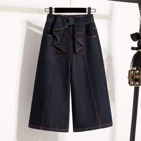 BY12609# 夏新款薄款大码宽松阔分七分牛仔裤胖MM高腰松紧腰显瘦女中裤 服裝批發女裝批發服飾貨源