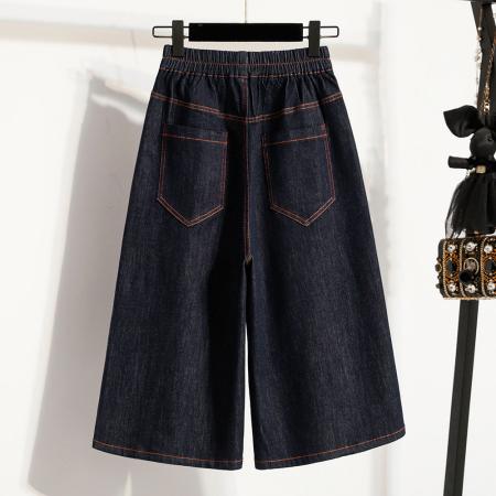 BY12609# 夏新款薄款大码宽松阔分七分牛仔裤胖MM高腰松紧腰显瘦女中裤 服裝批發女裝批發服飾貨源