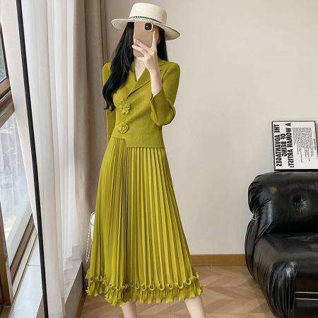 BY12611# 三宅春新款小香风收腰显瘦时尚花朵气质名媛大码木耳边连衣裙 服裝批發女裝批發服飾貨源