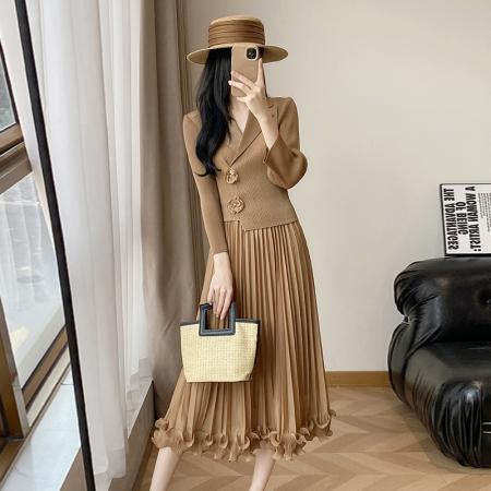 BY12611# 三宅春新款小香风收腰显瘦时尚花朵气质名媛大码木耳边连衣裙 服裝批發女裝批發服飾貨源