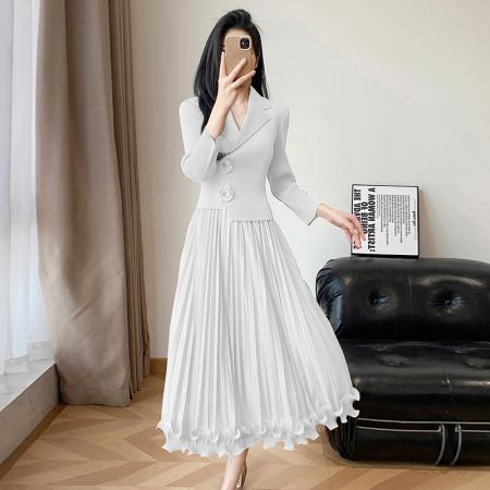 BY12611# 三宅春新款小香风收腰显瘦时尚花朵气质名媛大码木耳边连衣裙 服裝批發女裝批發服飾貨源