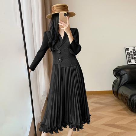 BY12611# 三宅春新款小香风收腰显瘦时尚花朵气质名媛大码木耳边连衣裙 服裝批發女裝批發服飾貨源