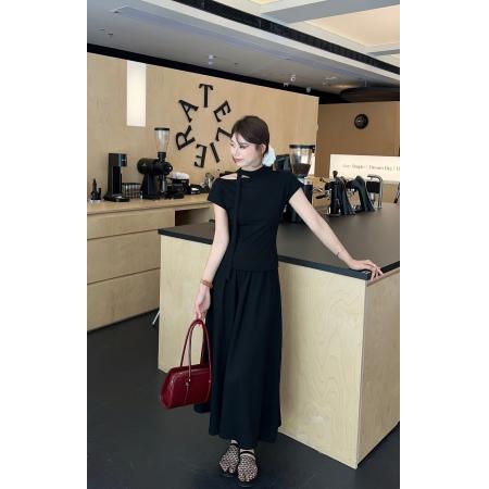 BY12622# 纯欲风露肩飘带t恤+半身裙春夏新款设计感小众修身气质两件套 服裝批發女裝批發服飾貨源