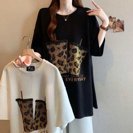 BY12625# 夏季新款大码女韩版宽松显瘦休闲百搭重工烫钻T恤裙上衣 服裝批發女裝批發服飾貨源