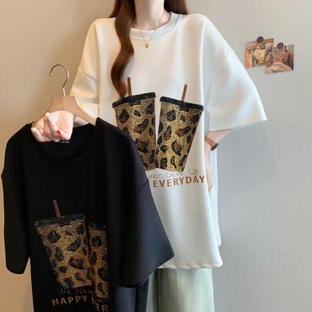 BY12625# 夏季新款大码女韩版宽松显瘦休闲百搭重工烫钻T恤裙上衣 服裝批發女裝批發服飾貨源