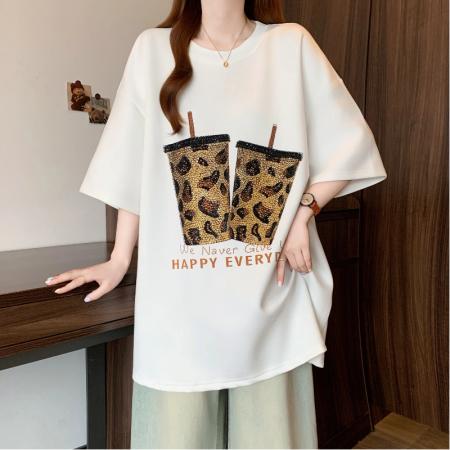 BY12625# 夏季新款大码女韩版宽松显瘦休闲百搭重工烫钻T恤裙上衣 服裝批發女裝批發服飾貨源