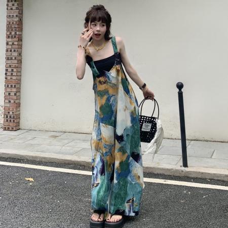 BY12627# 多巴胺宽松休闲波西米亚背带裤女夏季新款韩版吊带连体阔腿裤 服裝批發女裝批發服飾貨源