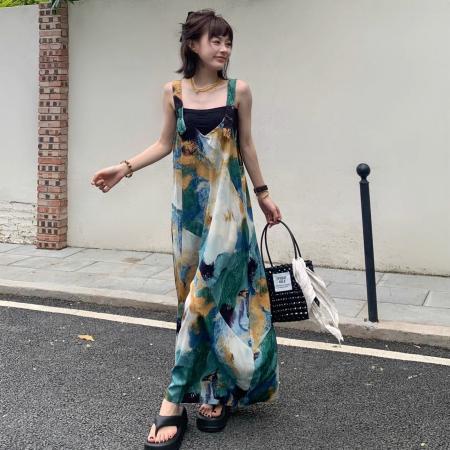 BY12627# 多巴胺宽松休闲波西米亚背带裤女夏季新款韩版吊带连体阔腿裤 服裝批發女裝批發服飾貨源