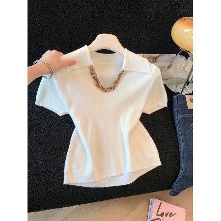 BY12630# 夏季新款针织T恤法式小香风V领套头亮片慵懒风针织衫上衣 服裝批發女裝批發服飾貨源