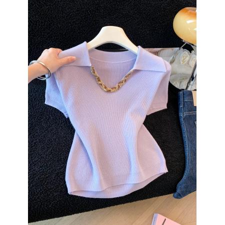 BY12630# 夏季新款针织T恤法式小香风V领套头亮片慵懒风针织衫上衣 服裝批發女裝批發服飾貨源