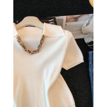 BY12630# 夏季新款针织T恤法式小香风V领套头亮片慵懒风针织衫上衣 服裝批發女裝批發服飾貨源