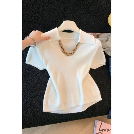 BY12630# 夏季新款针织T恤法式小香风V领套头亮片慵懒风针织衫上衣 服裝批發女裝批發服飾貨源