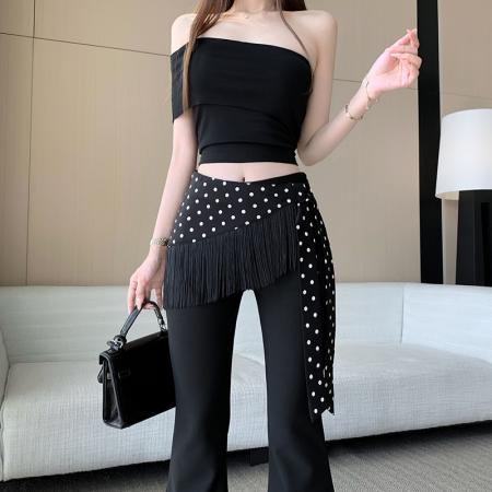 BY12632# 飘带屁帘西装微喇裤女设计感修身高腰弹力垂感显瘦直筒喇叭裤 服裝批發女裝批發服飾貨源