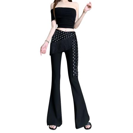 BY12632# 飘带屁帘西装微喇裤女设计感修身高腰弹力垂感显瘦直筒喇叭裤 服裝批發女裝批發服飾貨源