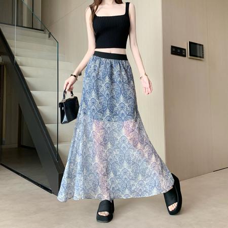 休闲时尚高品质高腰显瘦百搭洋气飘逸感鱼尾裙半身裙重工晕染裙子 服裝批發女裝批發服飾貨源