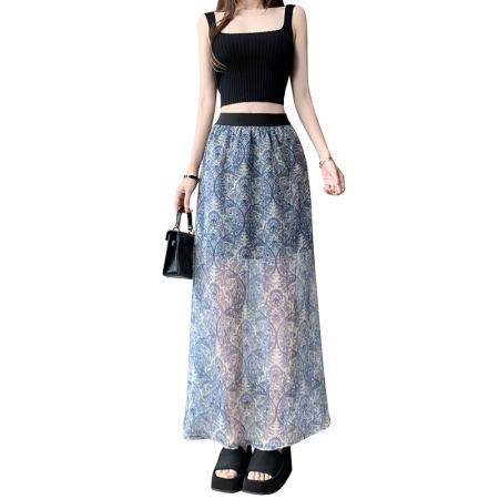 休闲时尚高品质高腰显瘦百搭洋气飘逸感鱼尾裙半身裙重工晕染裙子 服裝批發女裝批發服飾貨源