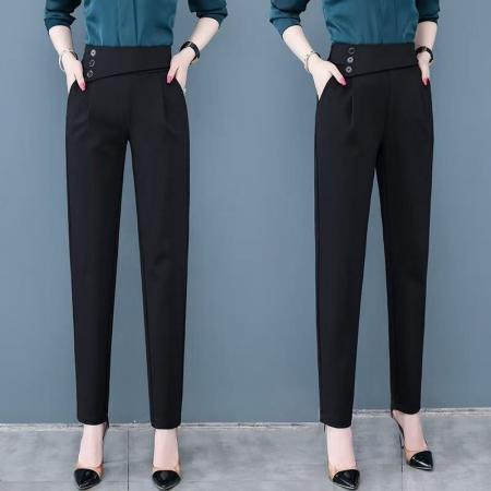 哈伦裤女春夏新款西装裤高腰显瘦百搭休闲裤小个子黑色萝卜裤 服裝批發女裝批發服飾貨源