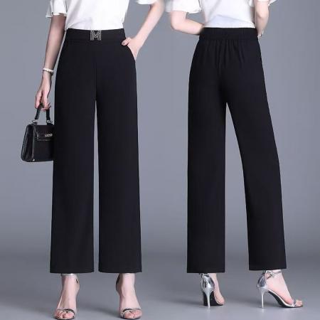 休闲直筒裤女夏季薄款胖mm阔腿裤高腰九分裤子女大码遮肉显瘦透气 服裝批發女裝批發服飾貨源