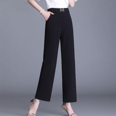 休闲直筒裤女夏季薄款胖mm阔腿裤高腰九分裤子女大码遮肉显瘦透气 服裝批發女裝批發服飾貨源