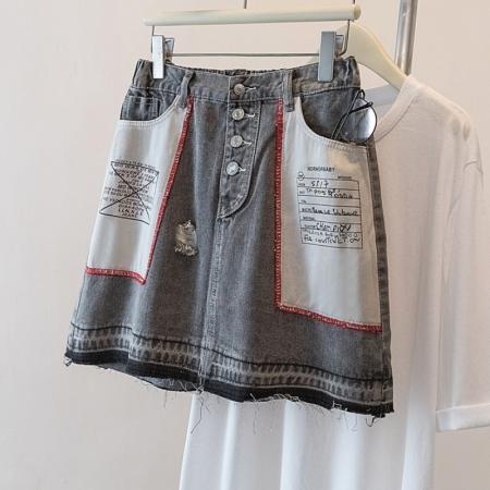 大码牛仔半身裙春夏新款显瘦洋气A字裙高腰半身裙子 服裝批發女裝批發服飾貨源