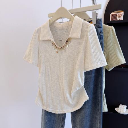 BY12641# 大码正肩洋气遮肚子polo领短袖T恤女夏胖mm显瘦百搭减龄上衣 服裝批發女裝批發服飾貨源