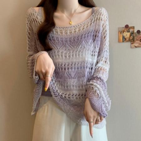 BY12643# 大码镂空渐变针织防晒罩衫吊带女春夏新款设计感减龄两件套 服裝批發女裝批發服飾貨源