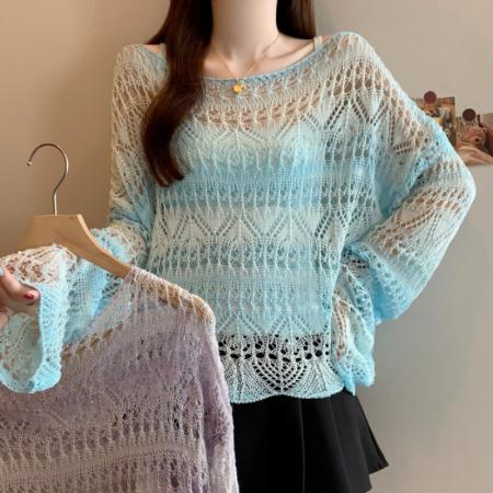 BY12643# 大码镂空渐变针织防晒罩衫吊带女春夏新款设计感减龄两件套 服裝批發女裝批發服飾貨源