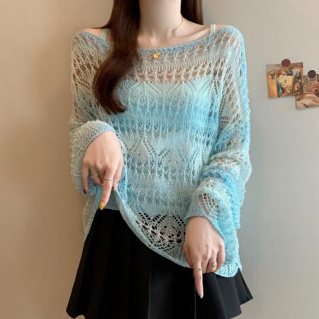 BY12643# 大码镂空渐变针织防晒罩衫吊带女春夏新款设计感减龄两件套 服裝批發女裝批發服飾貨源