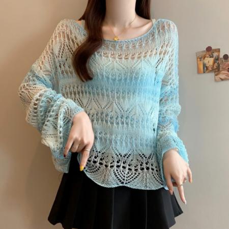 BY12643# 大码镂空渐变针织防晒罩衫吊带女春夏新款设计感减龄两件套 服裝批發女裝批發服飾貨源