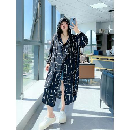 BY12644# 韩版时尚休闲气质显瘦连帽长款大码女装200斤胖MM设计感防晒外套 服裝批發女裝批發服飾貨源