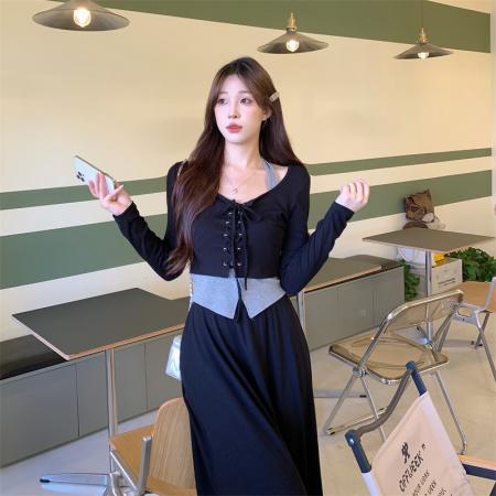 BY12650# 大码修身辣妹套装裙女春季新款挂脖背心+系带小衫外套+高腰半身裙 服裝批發女裝批發服飾貨源