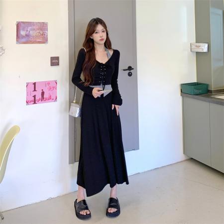 BY12650# 大码修身辣妹套装裙女春季新款挂脖背心+系带小衫外套+高腰半身裙 服裝批發女裝批發服飾貨源