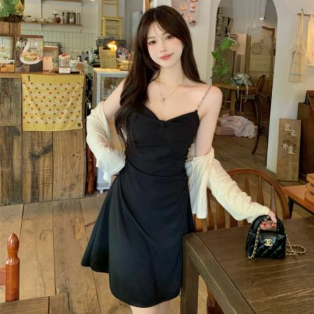 BY12653# 大码胖MM新款防晒衫+时尚气质修身显瘦法式吊带连衣裙套装 服裝批發女裝批發服飾貨源