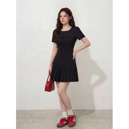 BY12654# 大码女装夏季Miu系小香风蝴蝶结高级感收腰连衣裙胖MM藏肉 服裝批發女裝批發服飾貨源