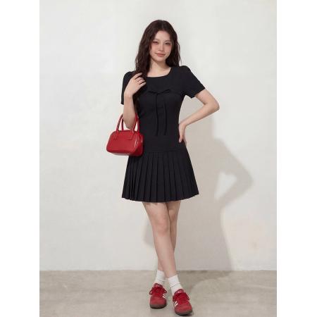 BY12654# 大码女装夏季Miu系小香风蝴蝶结高级感收腰连衣裙胖MM藏肉 服裝批發女裝批發服飾貨源