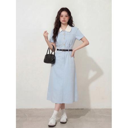 BY12656# 大码女装夏季新款韩版百搭中长款显瘦娃娃领胖MM薄款连衣裙 服裝批發女裝批發服飾貨源