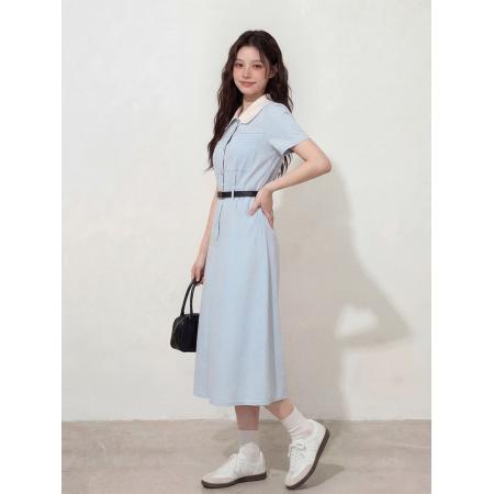 BY12656# 大码女装夏季新款韩版百搭中长款显瘦娃娃领胖MM薄款连衣裙 服裝批發女裝批發服飾貨源