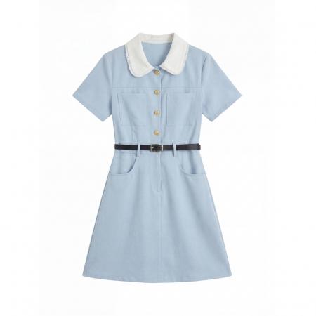 BY12656# 大码女装夏季新款韩版百搭中长款显瘦娃娃领胖MM薄款连衣裙 服裝批發女裝批發服飾貨源