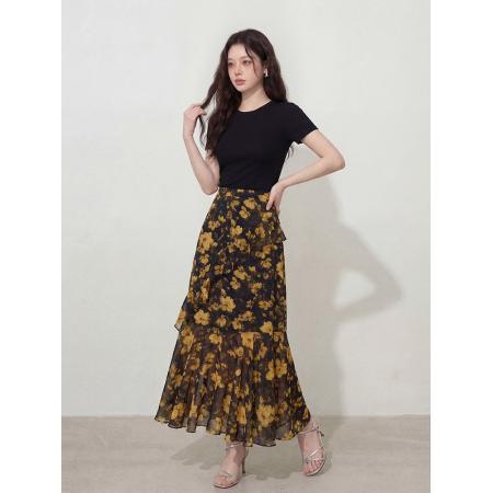 BY12663# ～大码女装后背绑带镂空修身T+飘逸雪纺半身裙两件套套装胖MM 服裝批發女裝批發服飾貨源