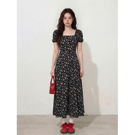 大码女装法式复古方领月光繁花连...