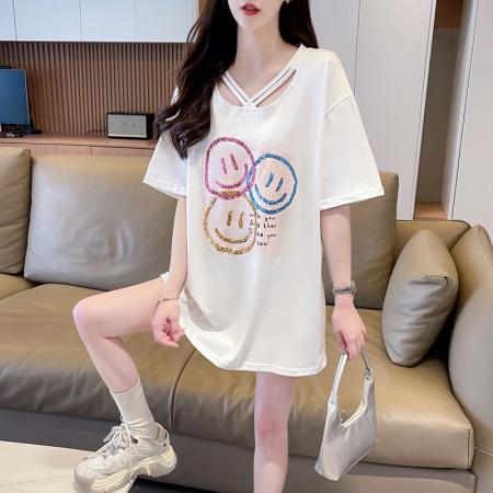 夏季100棉大码胖mm上衣V领短袖T恤女 服裝批發女裝批發服飾貨源