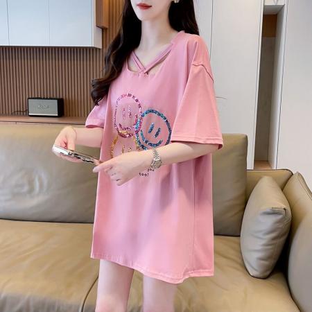 BY12667# 夏季100棉大码胖mm上衣V领短袖T恤女 服裝批發女裝批發服飾貨源