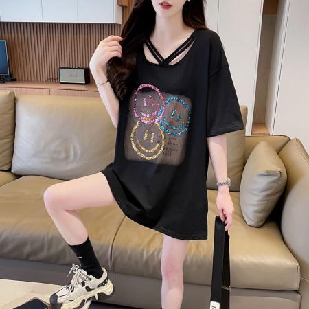 BY12667# 夏季100棉大码胖mm上衣V领短袖T恤女 服裝批發女裝批發服飾貨源