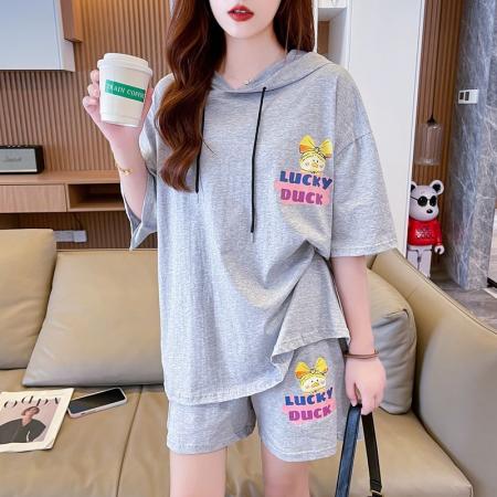 BY12668# 夏季100棉t恤短裤大码女装两件套短袖套装女 服裝批發女裝批發服飾貨源