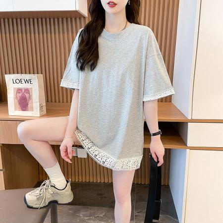 夏季21支超爽棉中长款蕾丝短袖T恤女 服裝批發女裝批發服飾貨源