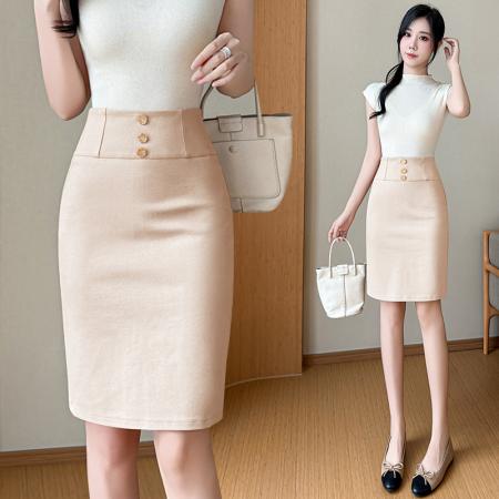 排扣叉西装裙弹力一步裙春夏时尚休闲中长款OL职业包臀裙子 服裝批發女裝批發服飾貨源
