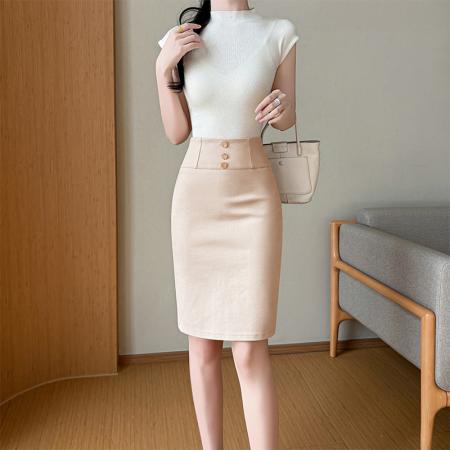 排扣叉西装裙弹力一步裙春夏时尚休闲中长款OL职业包臀裙子 服裝批發女裝批發服飾貨源