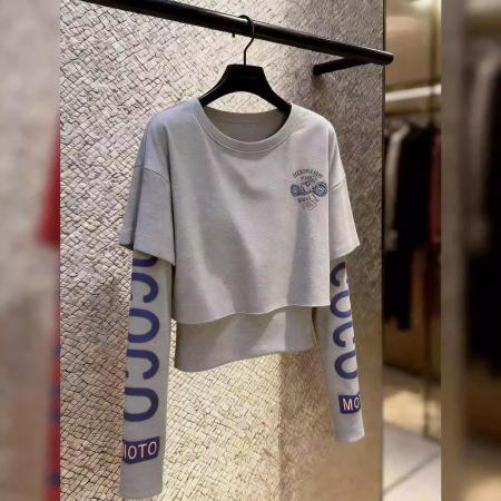 BY12674# 美式灰色假两件上衣女早春气质个性百搭休闲简约时尚高级长袖 服裝批發女裝批發服飾貨源