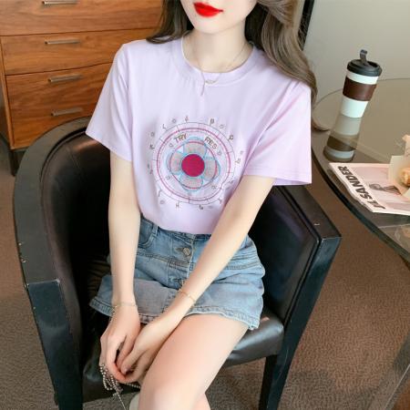 夏季新款刺绣纯棉套头T恤宽松显瘦短袖洋气上衣小衫女 服裝批發女裝批發服飾貨源
